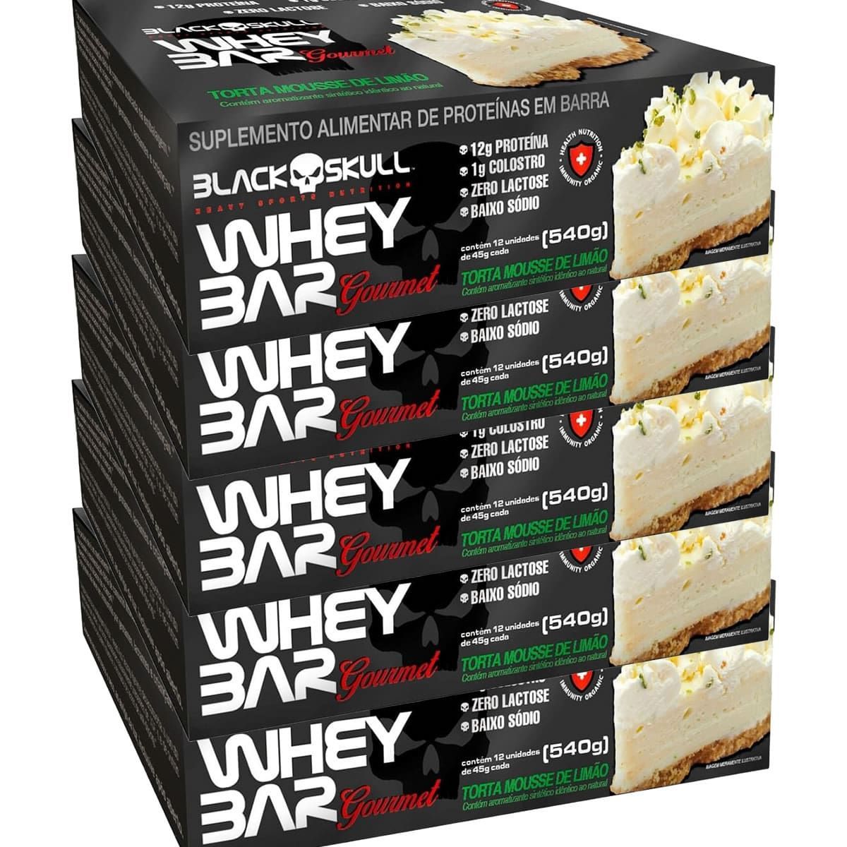 Kit 5X Whey Bar Gourmet - 12 Unidades 45g Torta Mousse de Lim�o - Black Skull