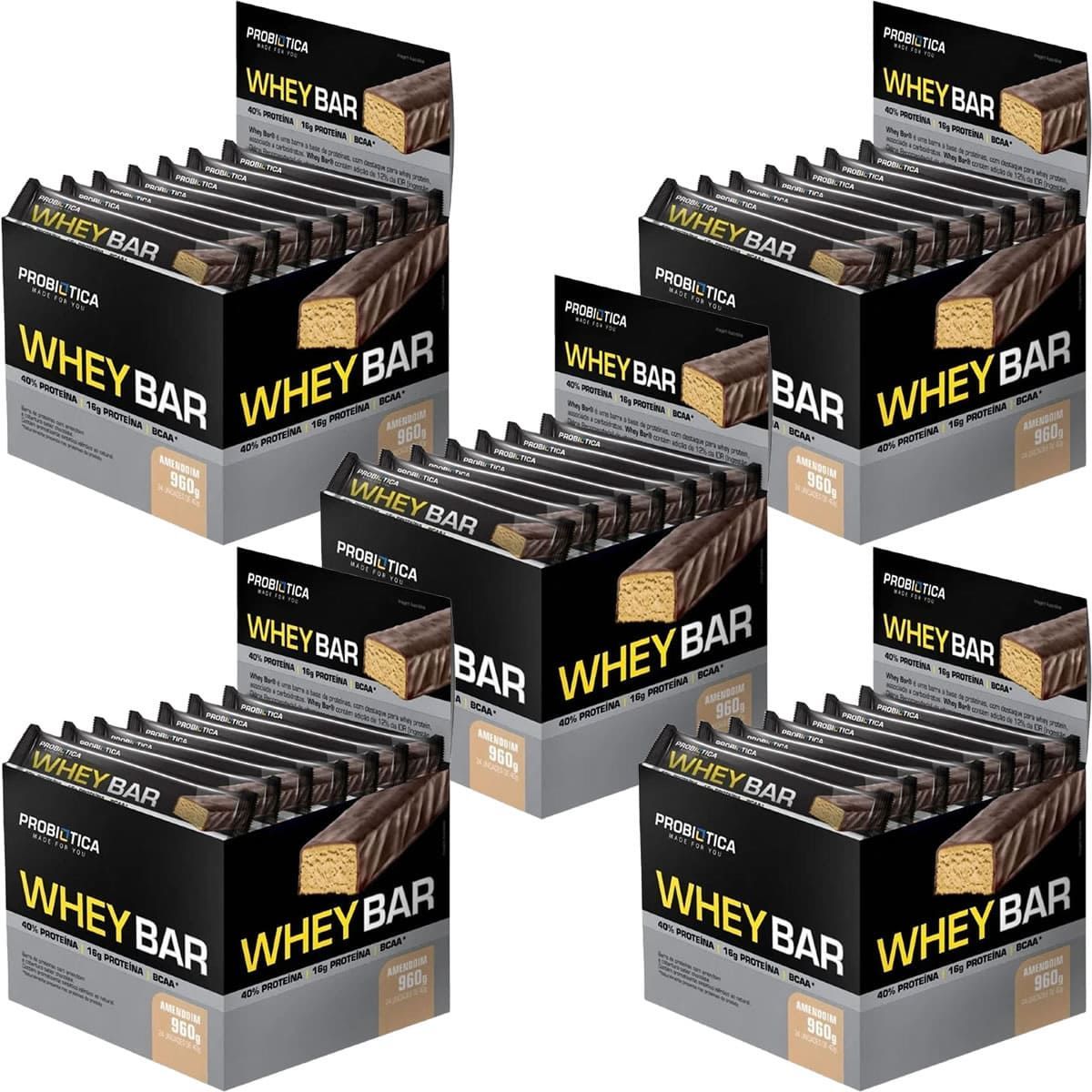 Kit 5X Whey Bar High Protein - 24 Unidades 40g Amendoim - Probi�tica