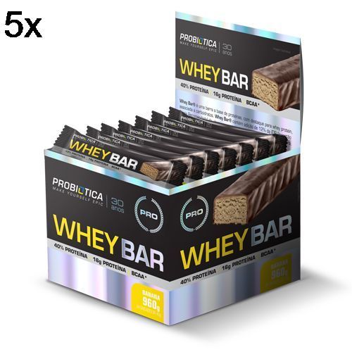 Kit 5X Whey Bar High Protein - 24 Unidades 40g Banana - Probi�tica