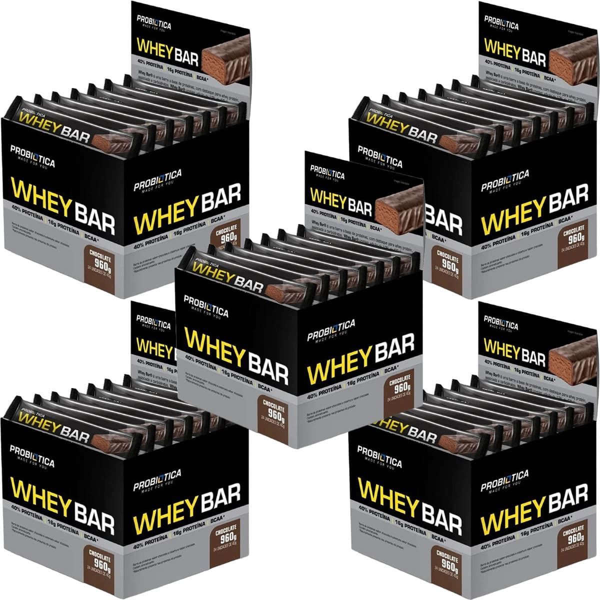 Kit 5X Whey Bar High Protein - 24 Unidades 40g Chocolate - Probi�tica