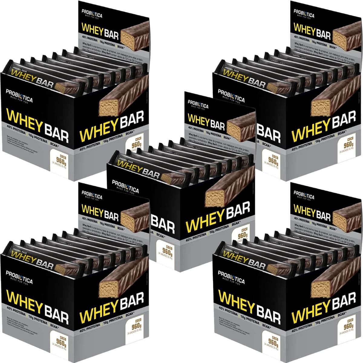 Kit 5X Whey Bar High Protein - 24 Unidades 40g Coco - Probi�tica