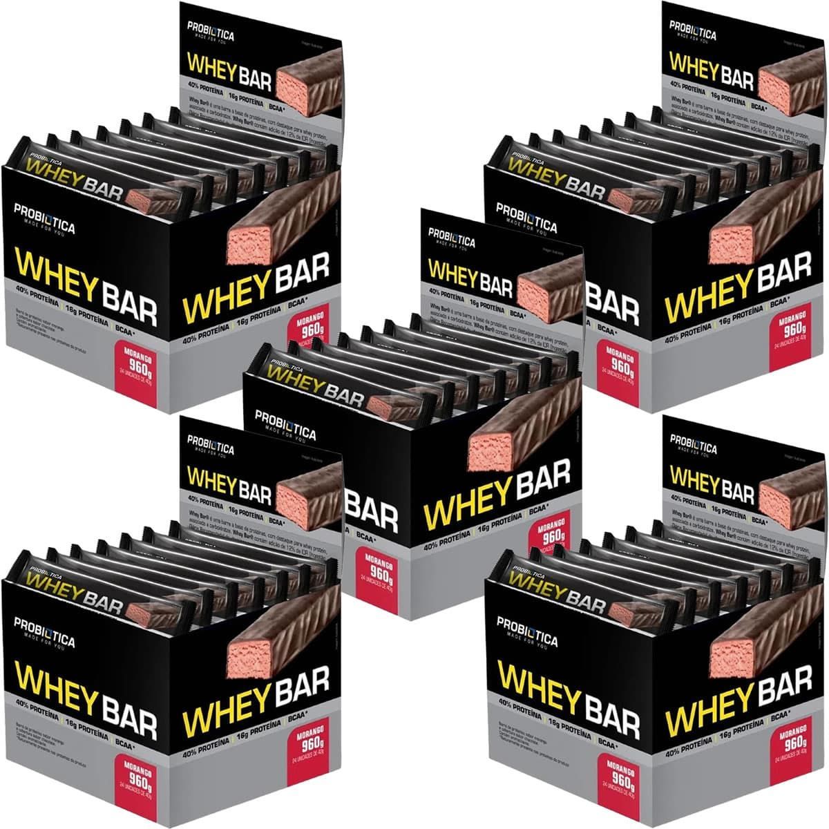 Kit 5X Whey Bar High Protein - 24 Unidades 40g Morango - Probi�tica