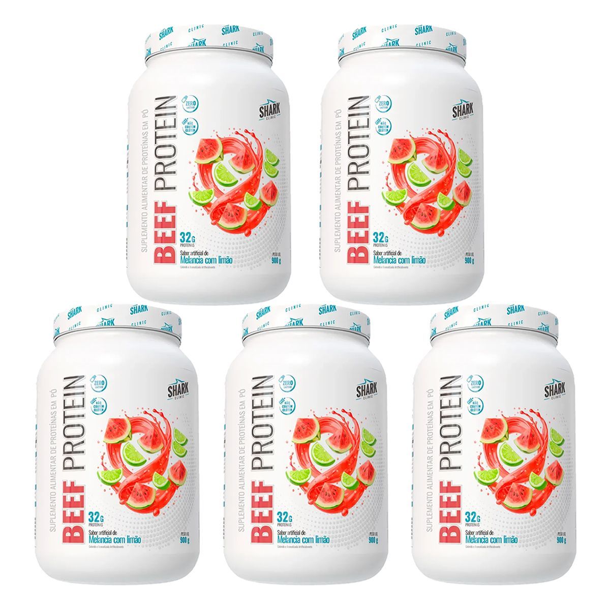 Kit 5X Whey Beef Protein - 900g Melancia com Lim�o - Shark Pro
