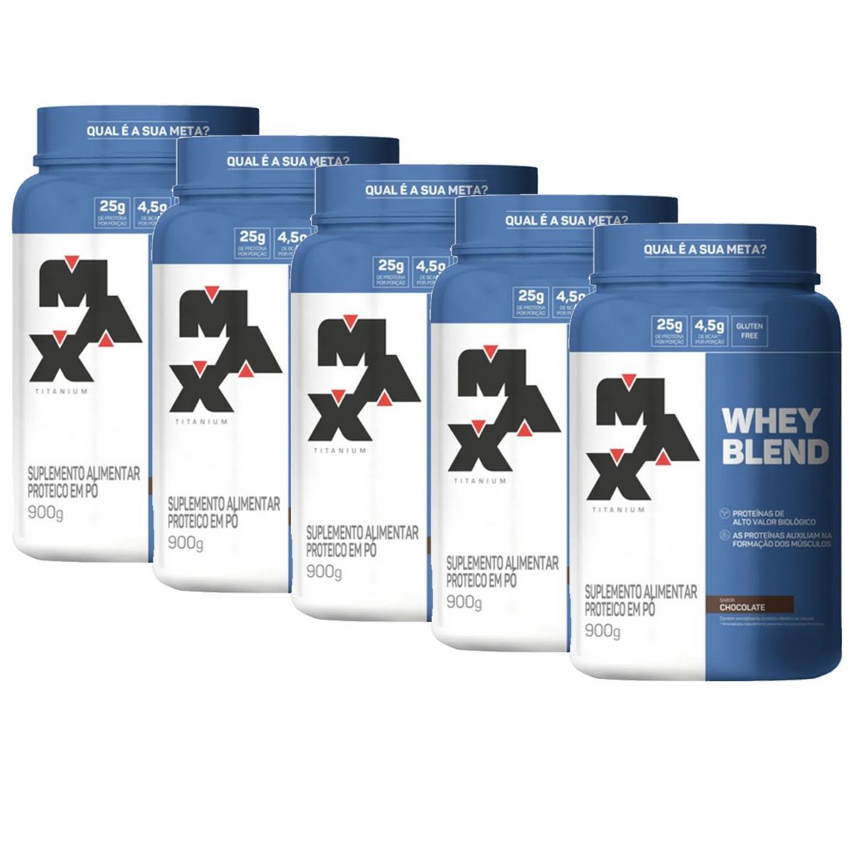 Kit 5X Whey Blend - 900g Chocolate - Max Titanium