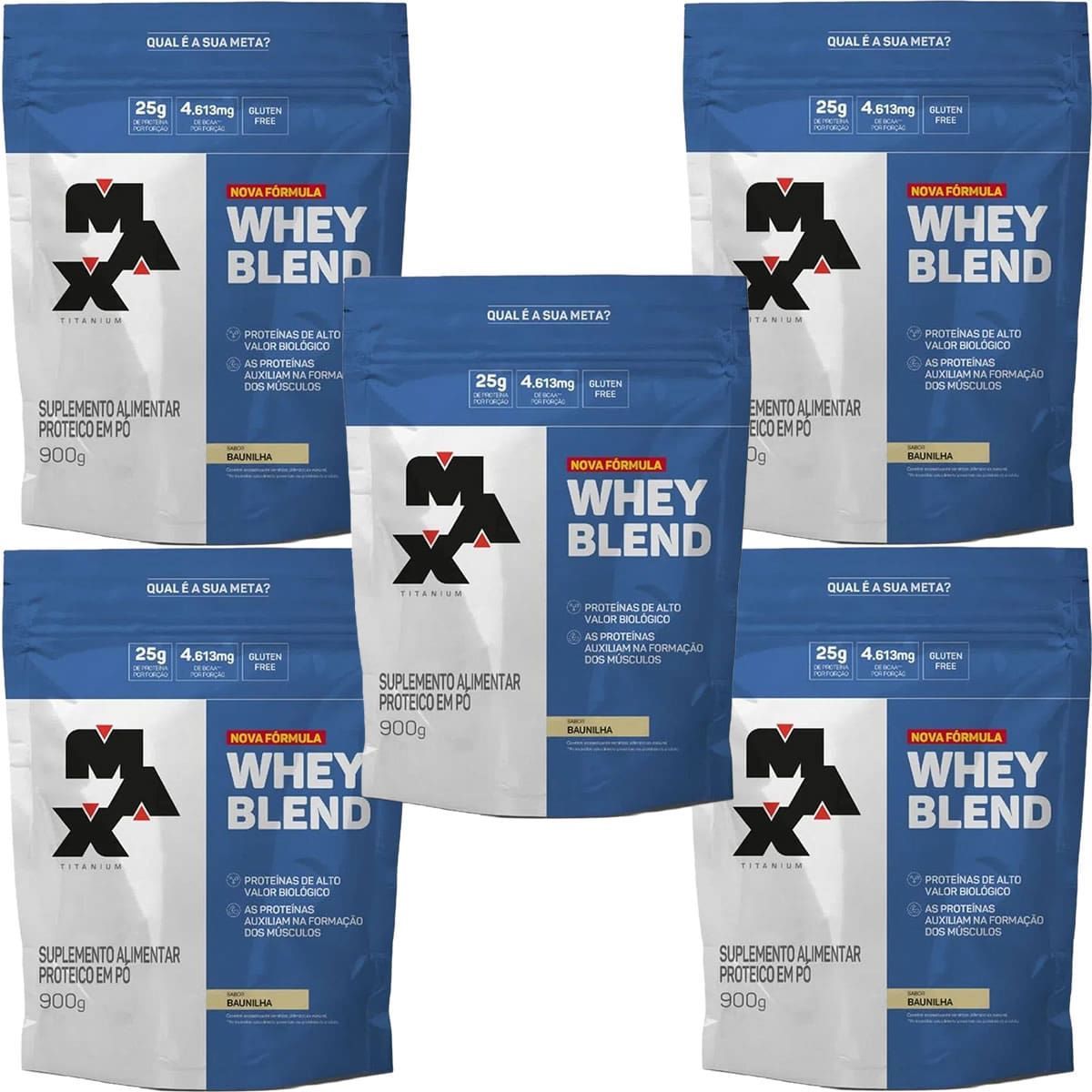 Kit 5X Whey Blend Nova F�rmula - 900g Refil Baunilha - Max Titanium
