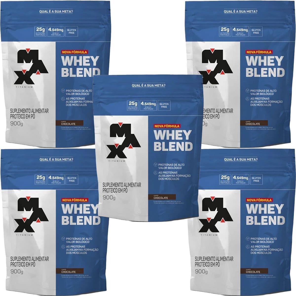 Kit 5X Whey Blend Nova F�rmula - 900g Refil Chocolate - Max Titanium