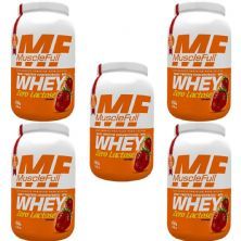 Kit 5X Whey Concentrado Zero Lactose - 900g Morango - MuscleFull