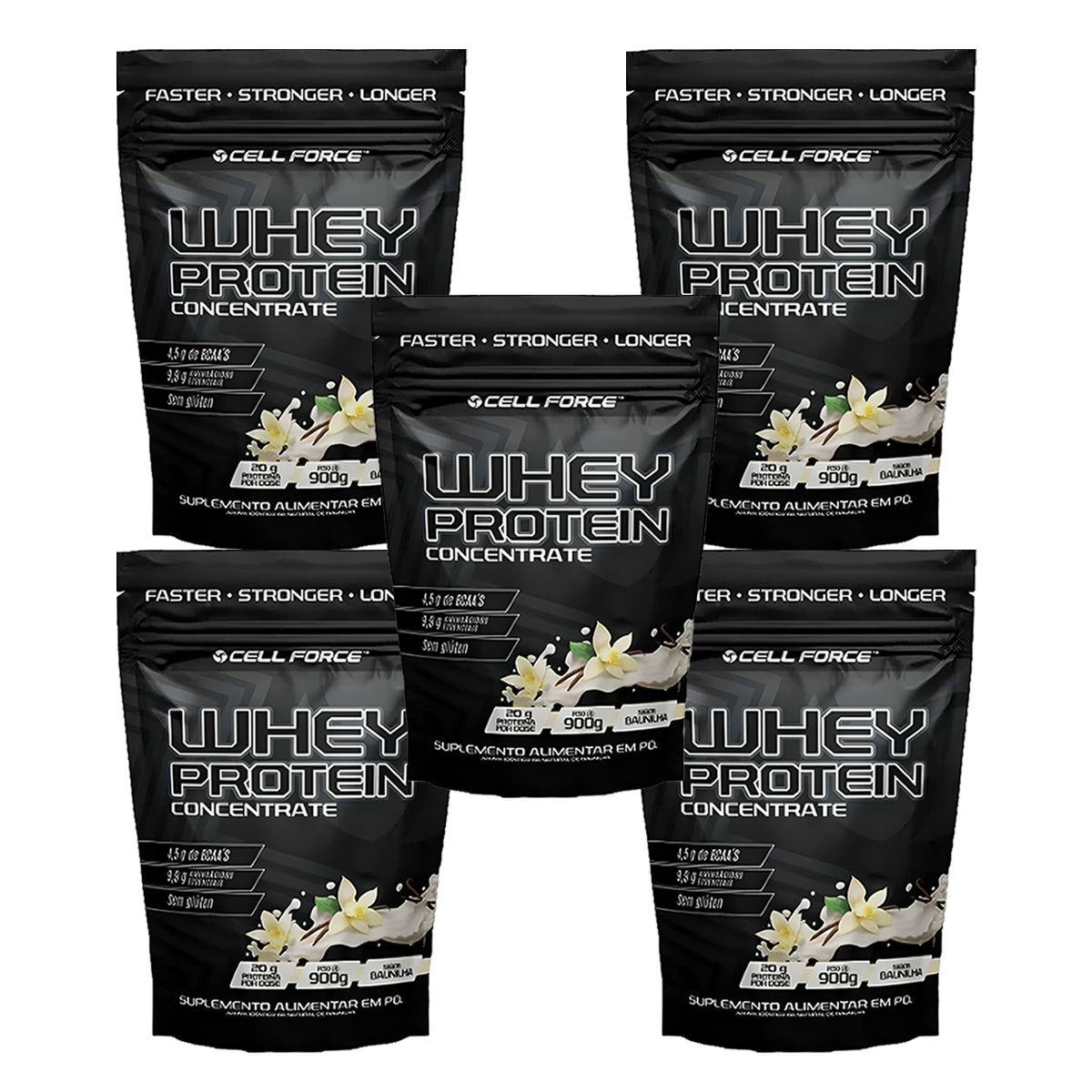 Kit 5X Whey Concentrate - Refil 900g Baunilha - Cell Force