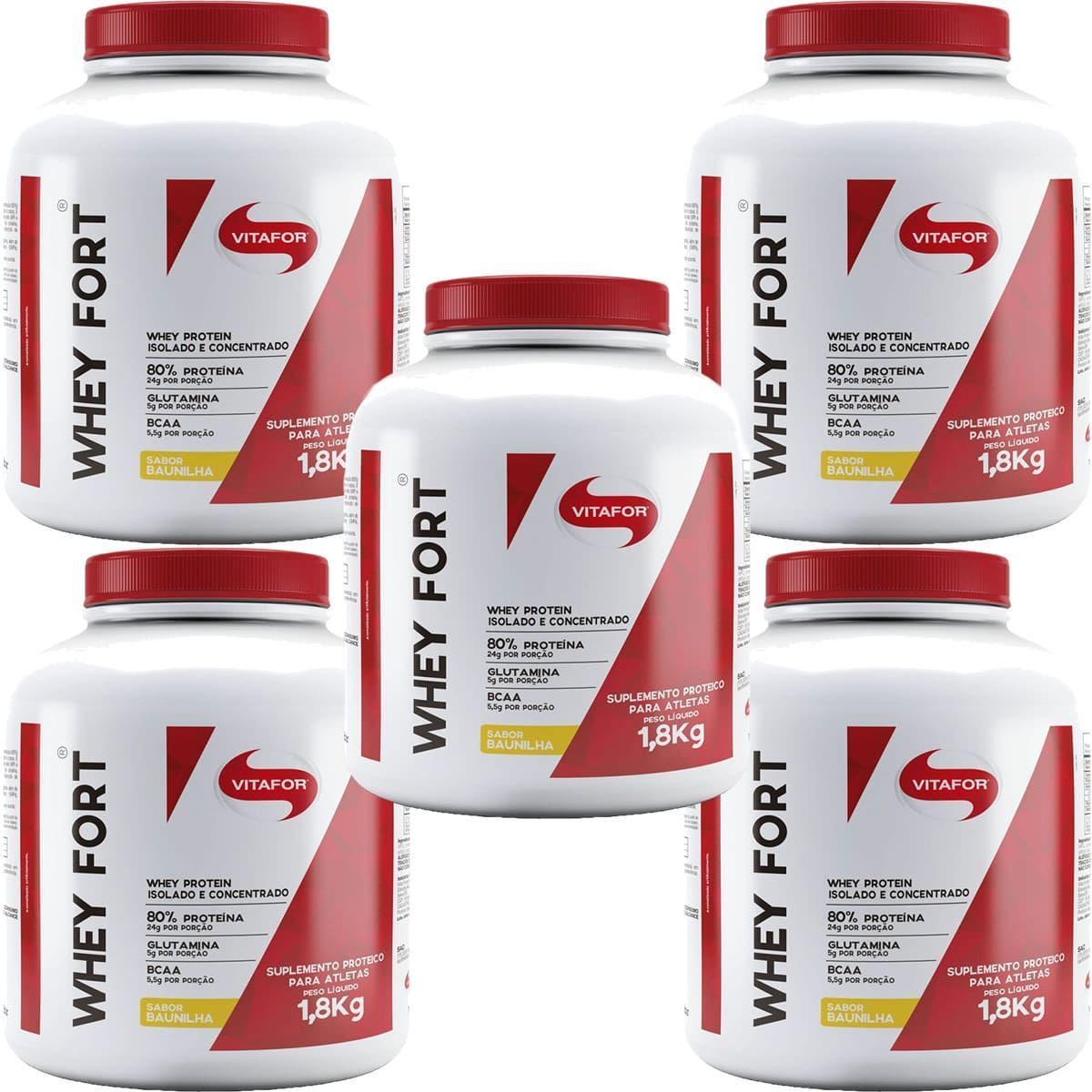 Kit 5X Whey Fort - 1800g Baunilha - Vitafor