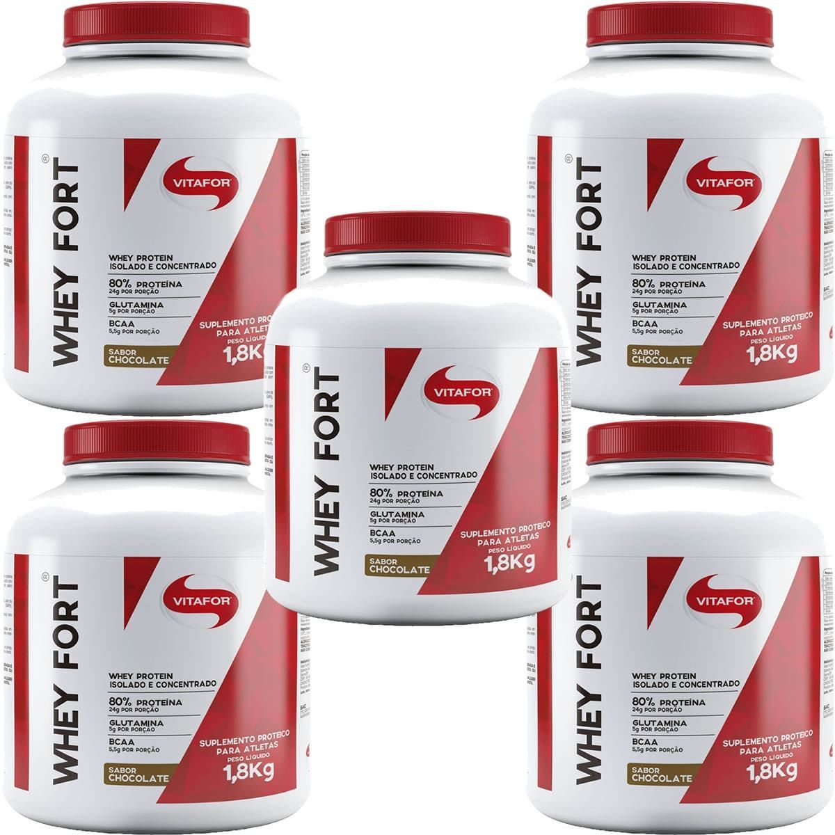 Kit 5X Whey Fort - 1800g Chocolate - Vitafor