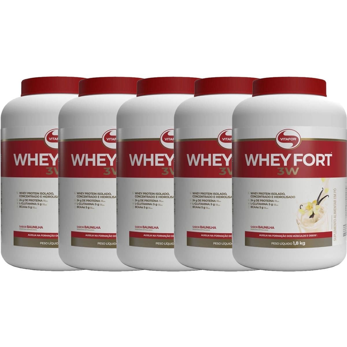 Kit 5X Whey Fort 3W - 1800g Baunilha - Vitafor