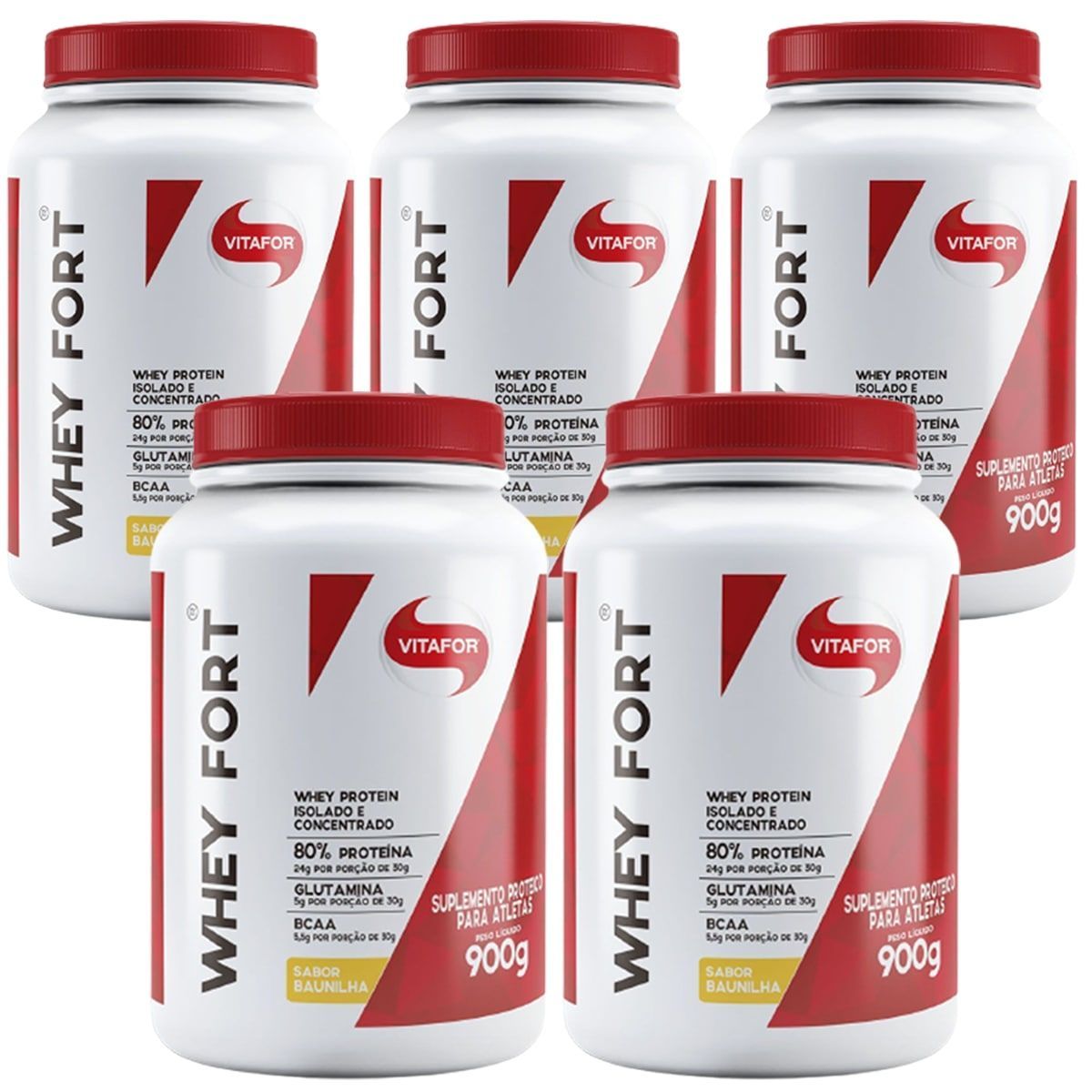 Kit 5X Whey Fort - 900g Baunilha - Vitafor