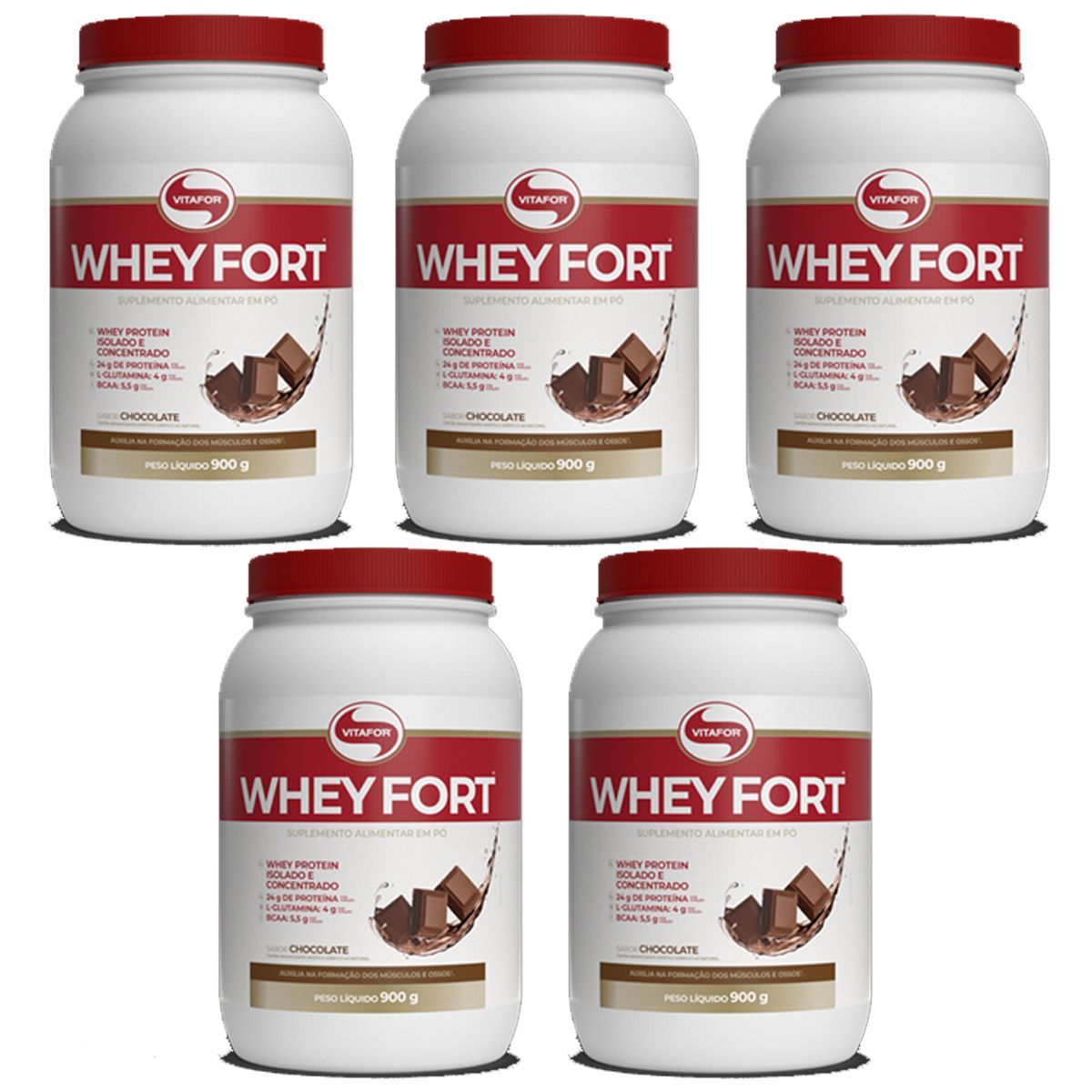 Kit 5X Whey Fort - 900g Chocolate - Vitafor
