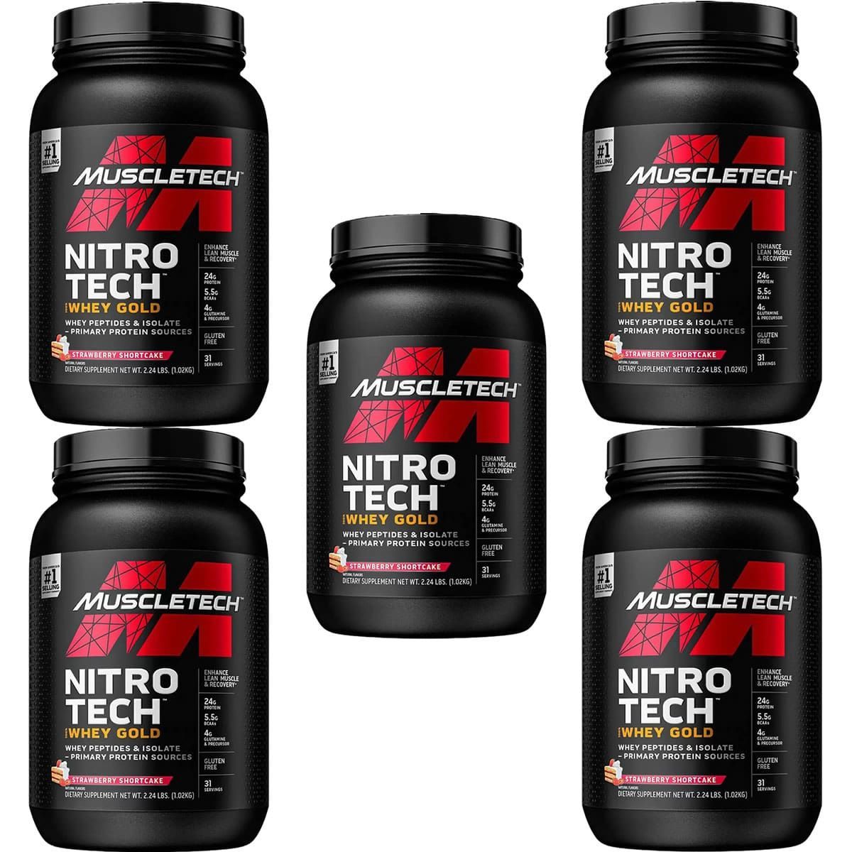 Kit 5X Whey Gold Nitro Tech - 1020g Strawberry Shortcake - Muscletech