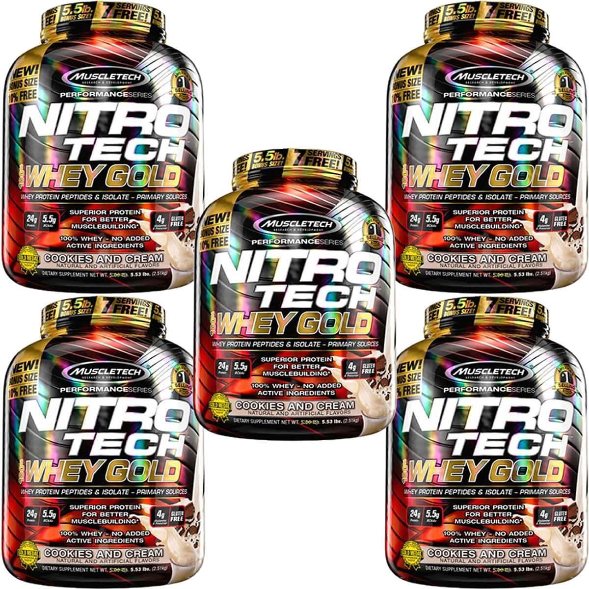 Kit 5X Whey Gold Nitro Tech - 2510g Cookies and Cream - Muscletech
