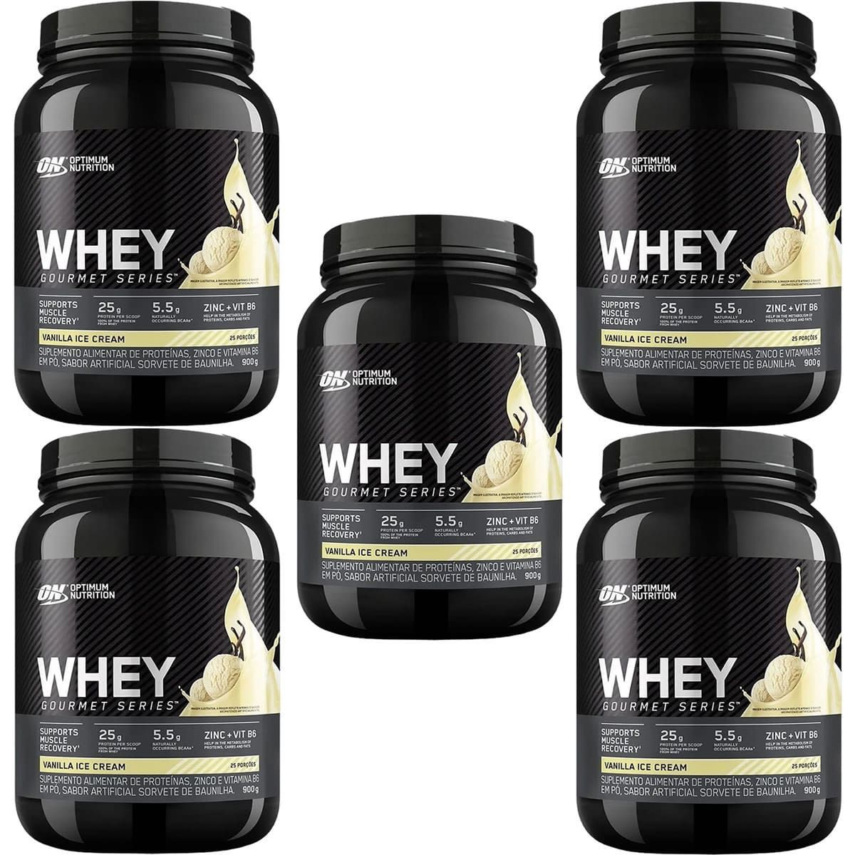 Kit 5X Whey Gourmet - 900g Vanilla Ice Cream - Optimum Nutrition