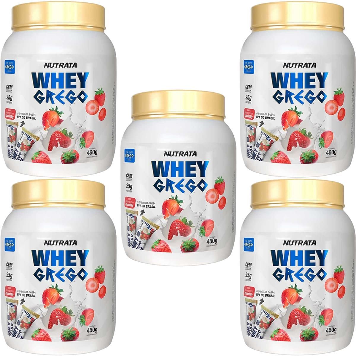 Kit 5X Whey Grego - 450g Morango Com Chantilly - Nutrata