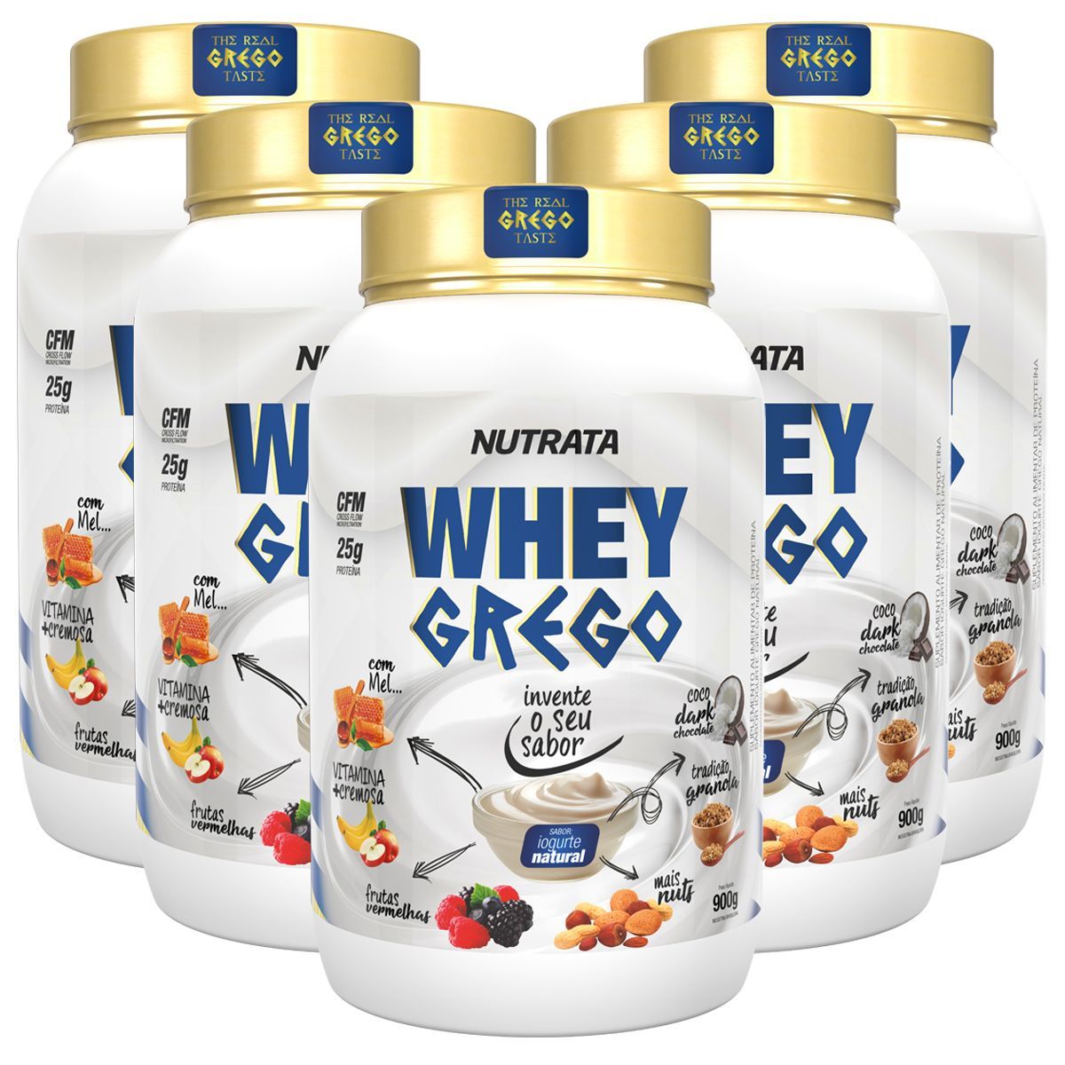Kit 5X Whey Grego - 900g Natural - Nutrata