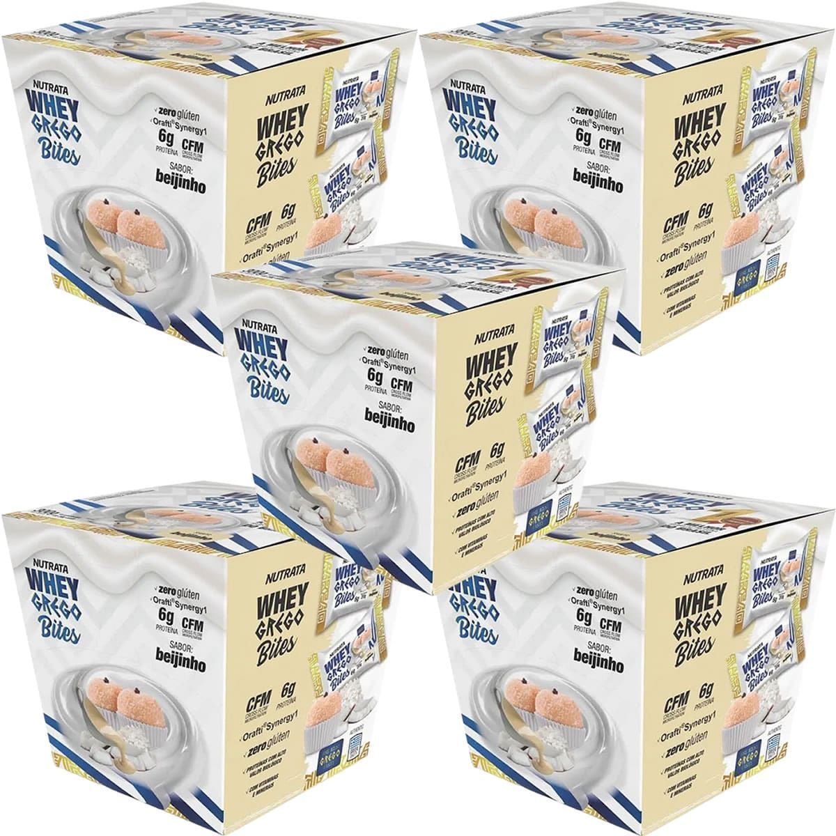 Kit 5X Whey Grego Bar Bites - 15 unidades 20g Beijinho - Nutrata