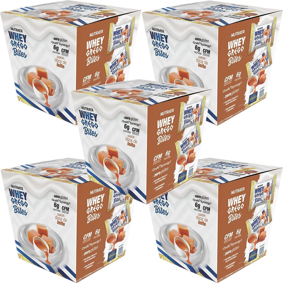 Kit 5X Whey Grego Bar Bites - 15 unidades 20g Doce de Leite - Nutrata