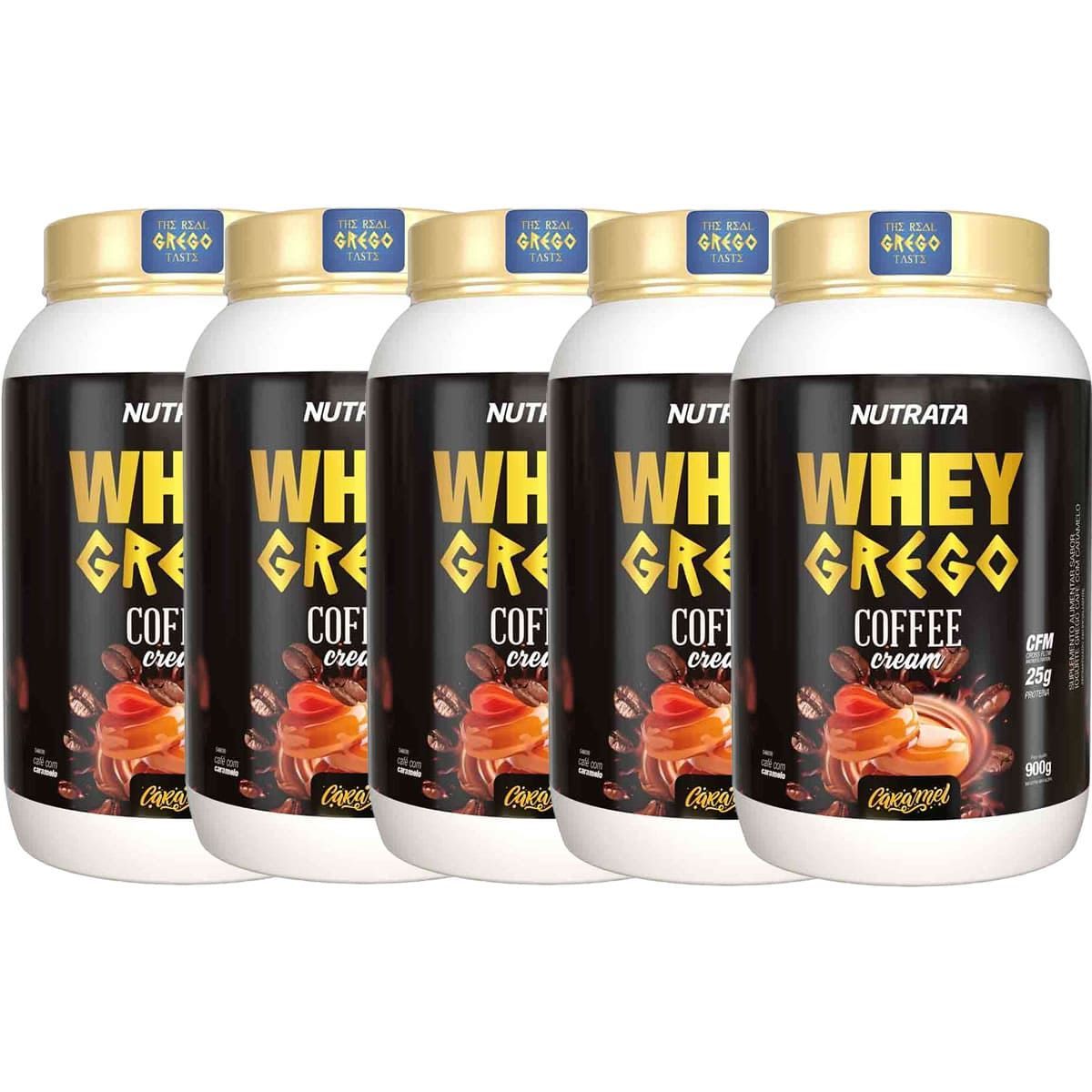 Kit 5X Whey Grego Coffee Cream - 900g Caf� com Caramel - Nutrata