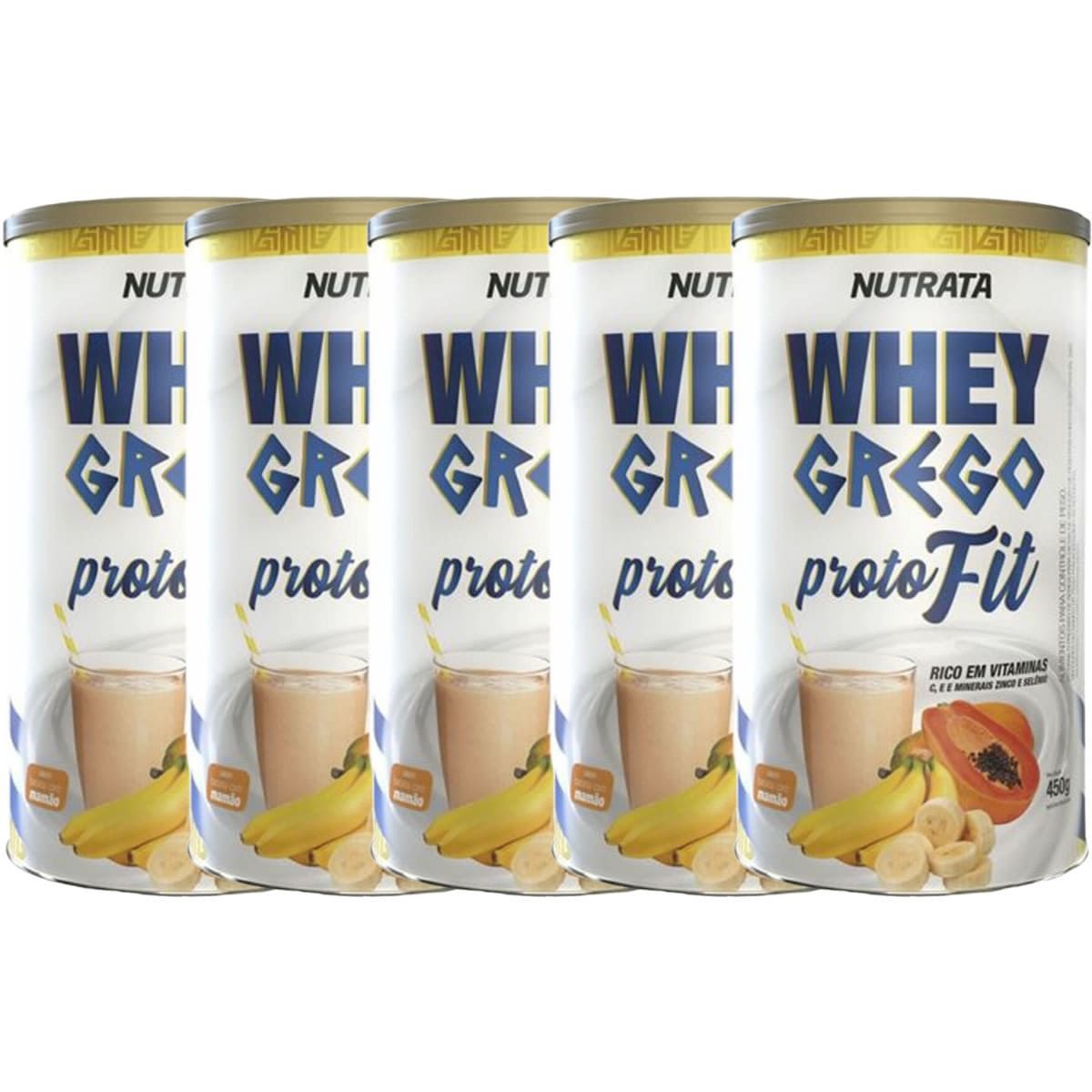 Kit 5X Whey Grego Proto Fit - 450g Banana com Mam�o - Nutrata