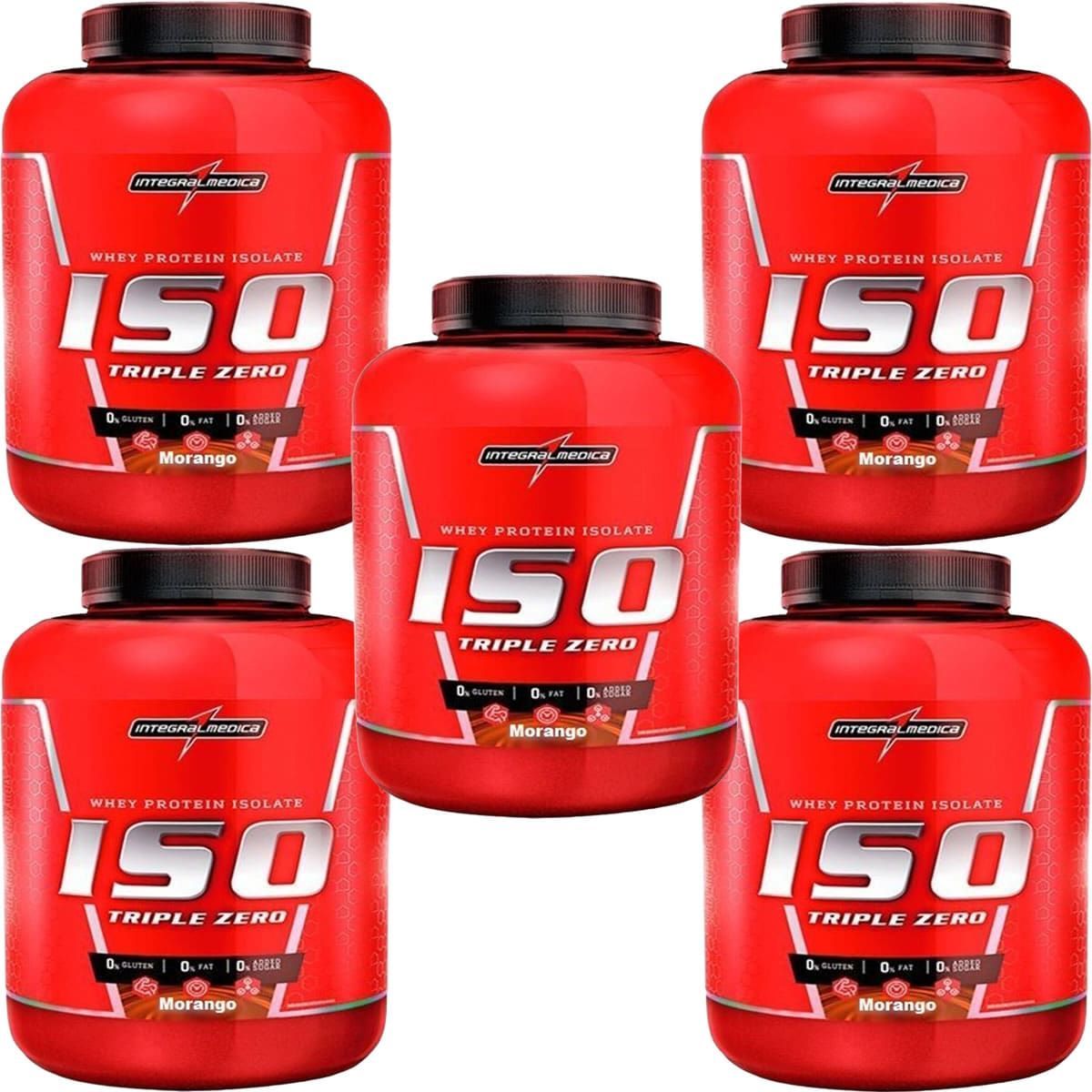 Kit 5X Whey Iso Triple Zero - 1800g Morango - IntegralM�dica