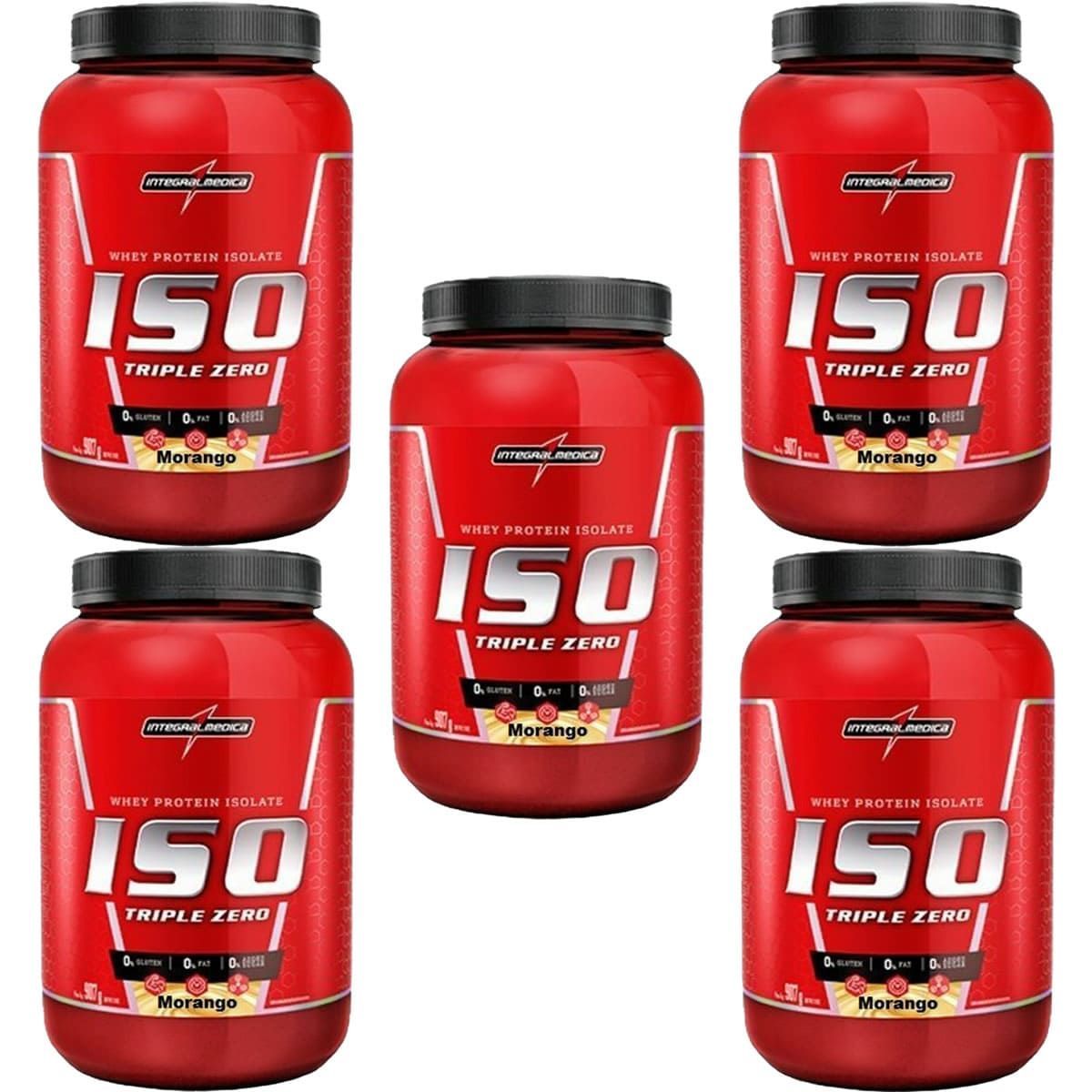 Kit 5X Whey Iso Triple Zero - 907g Morango - IntegralM�dica