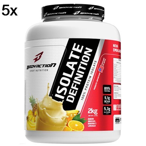 Kit 5X Whey Isolate Definition - 2000g Abacaxi, Banana, Laranja - BodyAction
