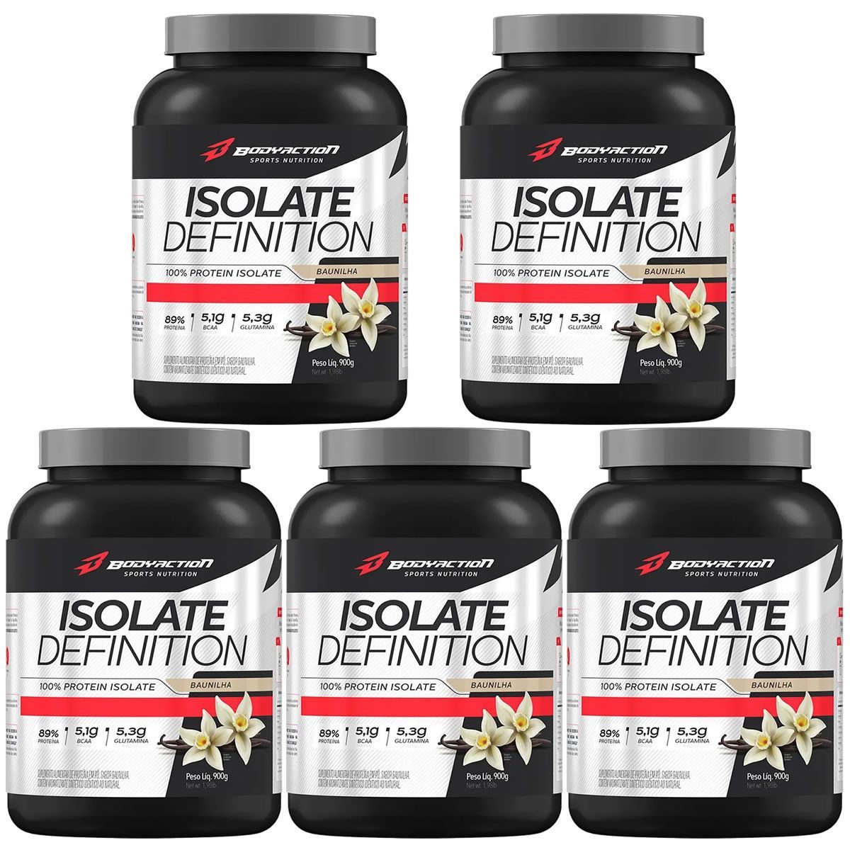 Kit 5X Whey Isolate Definition - 900g Baunilha - BodyAction