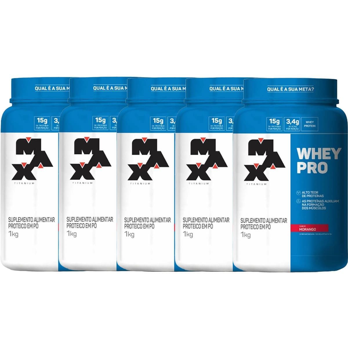 Kit 5X Whey Pro - 1000g Morango - Max Titanium