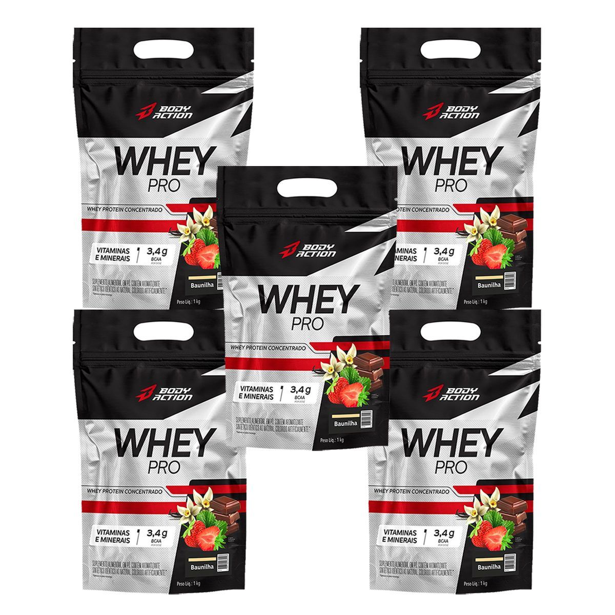 Kit 5X Whey Pro - 1000g Refil Baunilha - BodyAction