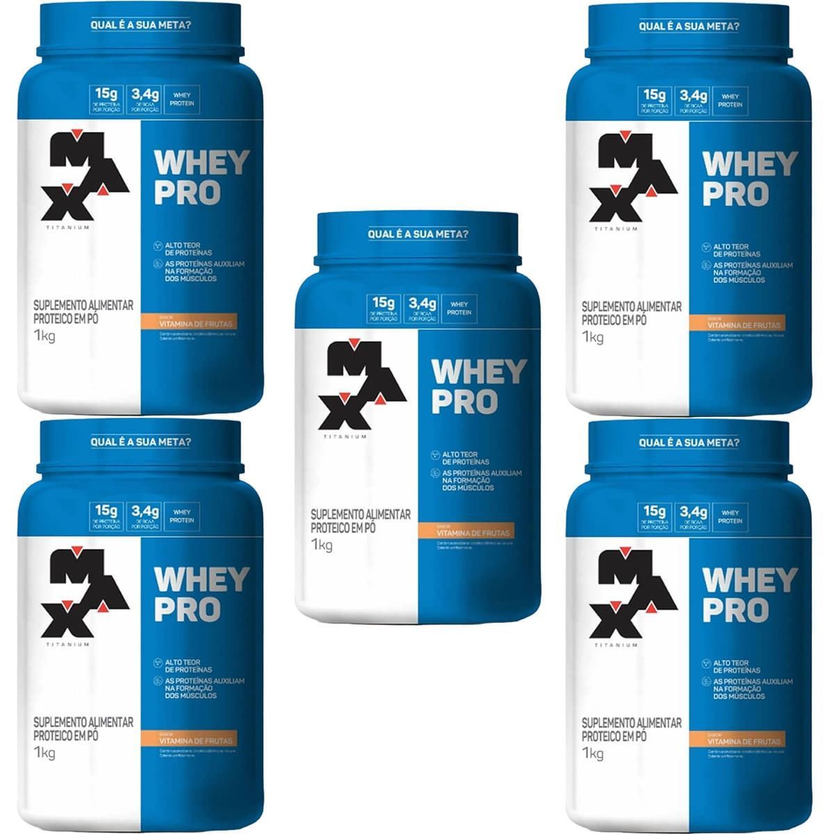 Kit 5X Whey Pro - 1000g Vitamina de Frutas - Max Titanium