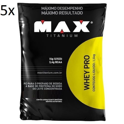 Kit 5X Whey Pro - 1500g Refil Vitamina de Frutas - Max Titanium