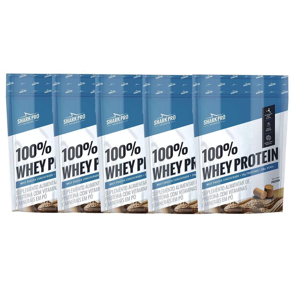 Kit 5X Whey Protein 100% - 900g Refil Pa�oca - Shark Pro