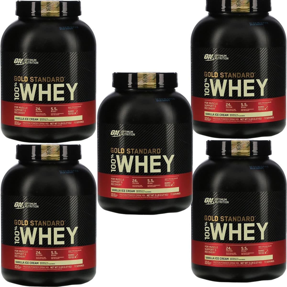 Kit 5X Whey Protein 100% Gold Standard - 2270g Baunilha - Optimum Nutrition