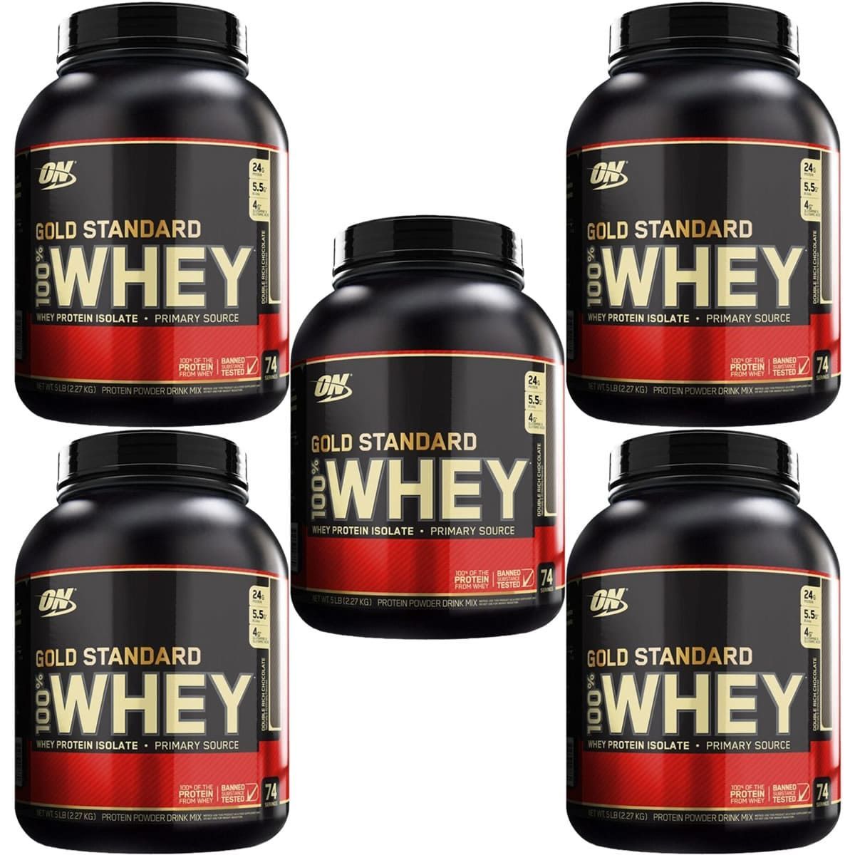 Kit 5X Whey Protein 100% Gold Standard - 2270g Delicius Strawberry - Optimum Nutrition