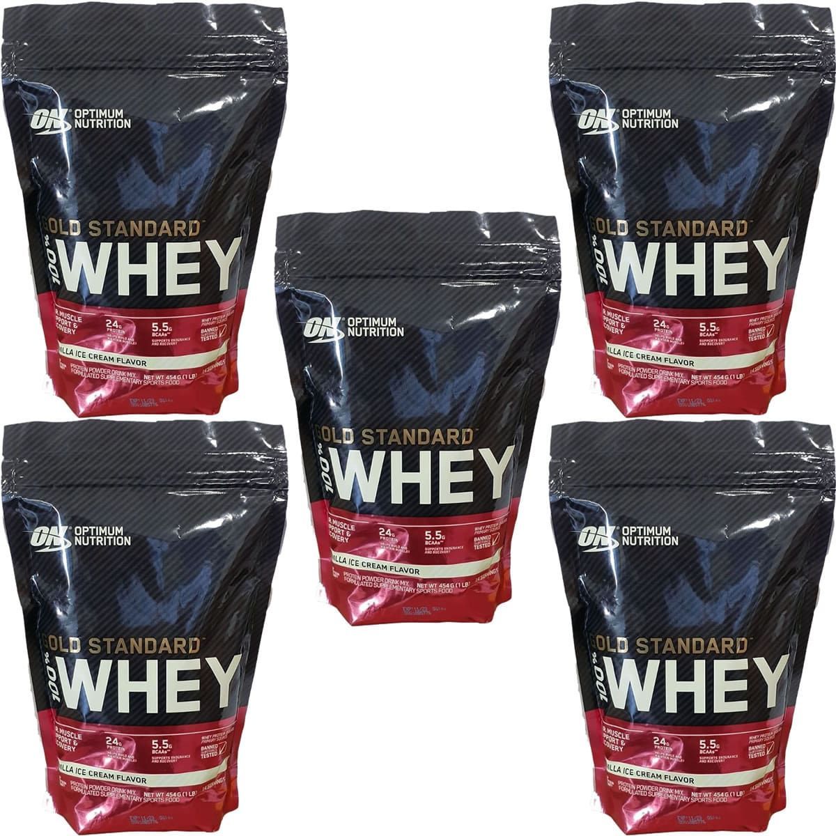 Kit 5X Whey Protein 100% Gold Standard - 454g Vanilla Ice Cream - Optimum Nutrition