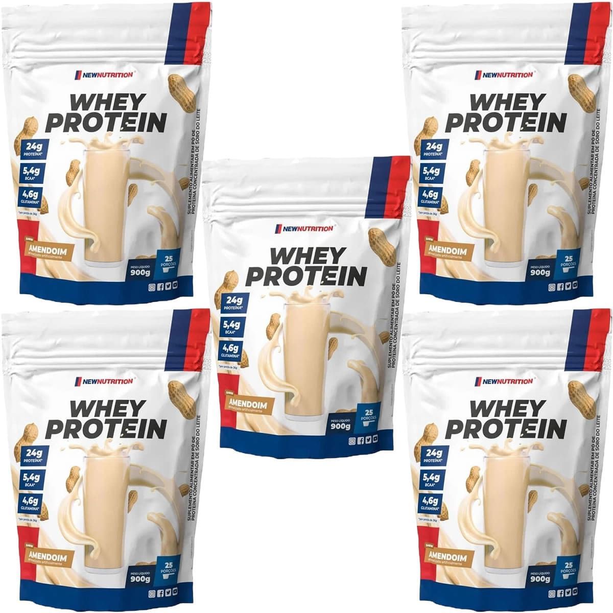 Kit 5X Whey Protein - 900g Refil Amendoim - NewNutrition
