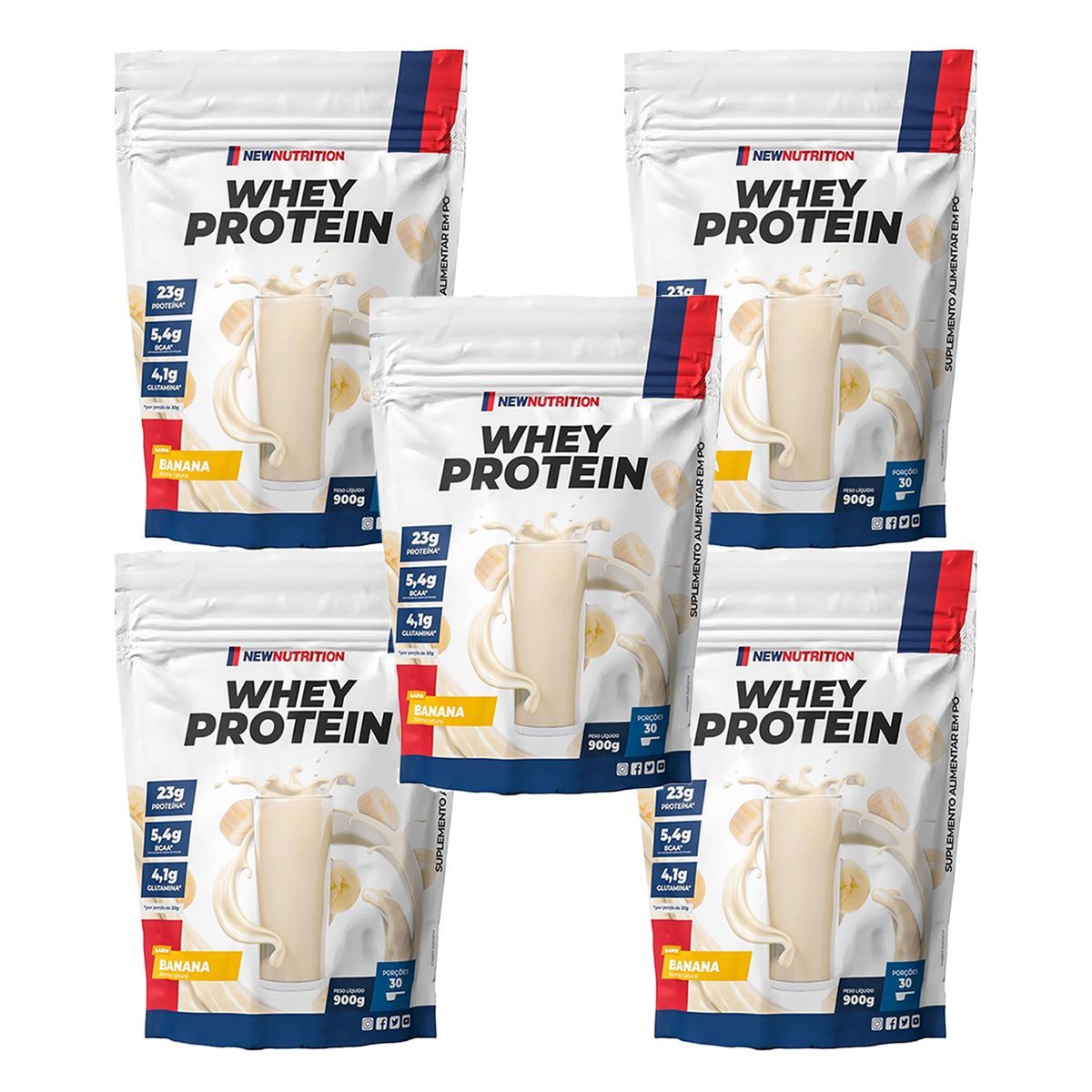 Kit 5X Whey Protein -  900g Refil Banana - Newnutrition