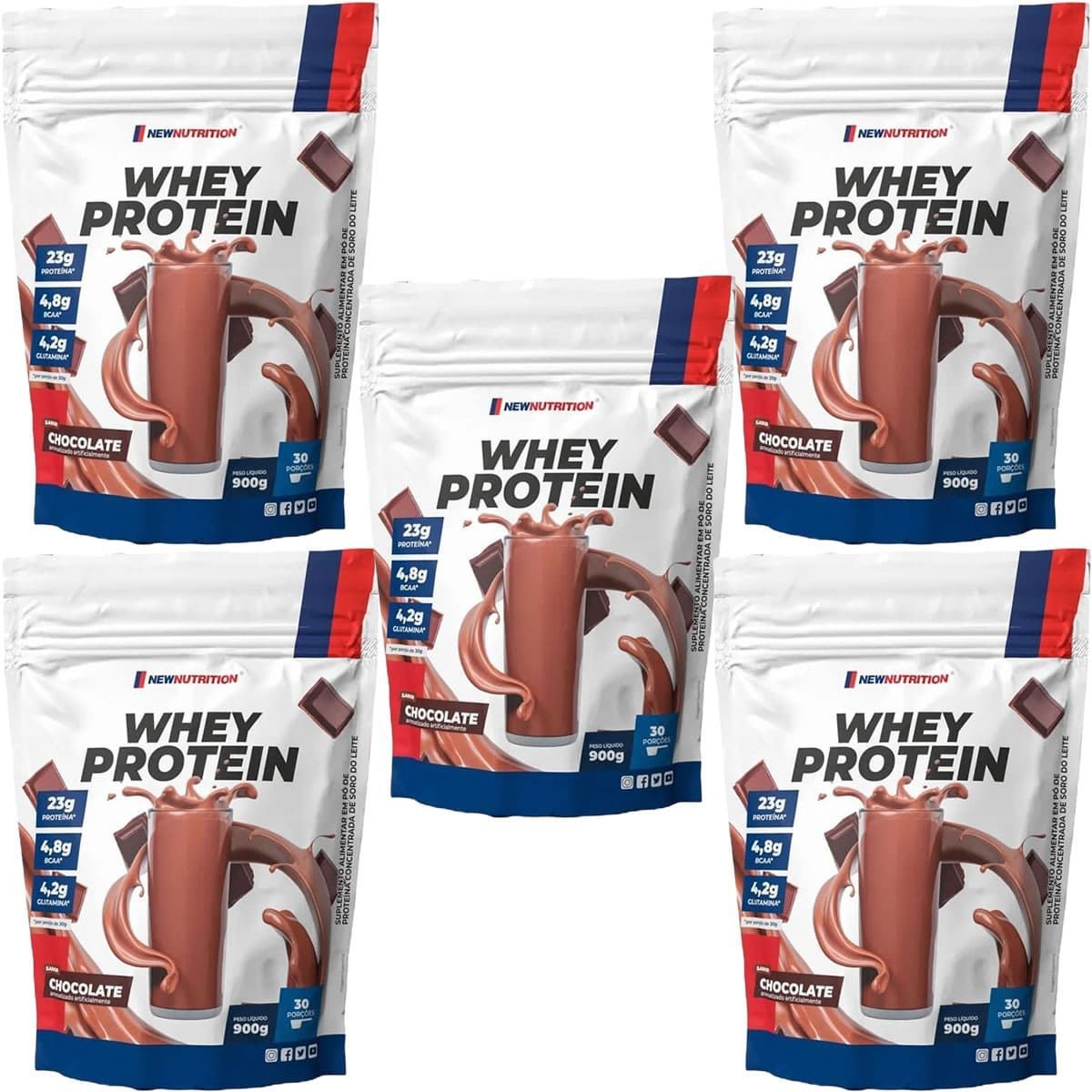 Kit 5X Whey Protein - 900g Refil Chocolate - NewNutrition