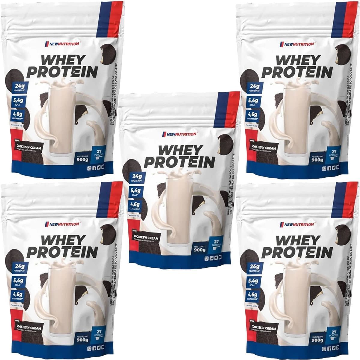 Kit 5X Whey Protein - 900g Refil Cookies - NewNutrition