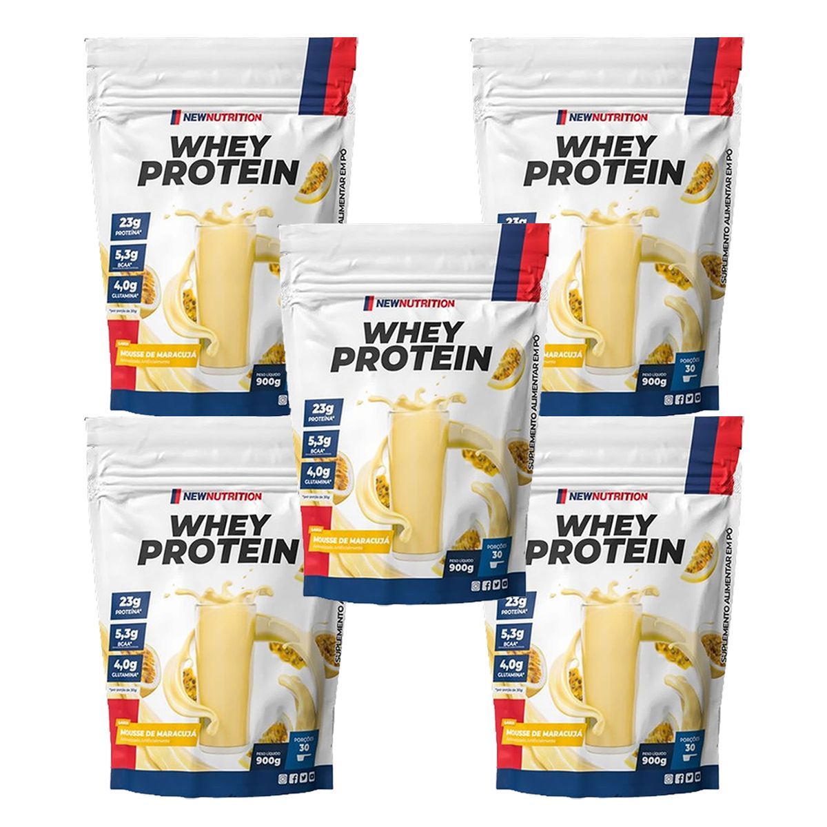 Kit 5X Whey Protein - 900g Refil Mousse de Maracuj� - NewNutrition