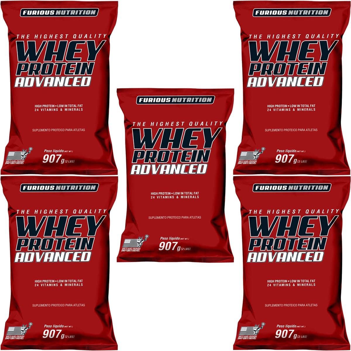 Kit 5X Whey Protein Advanced - 907g Refil Morango - Furious Nutrition