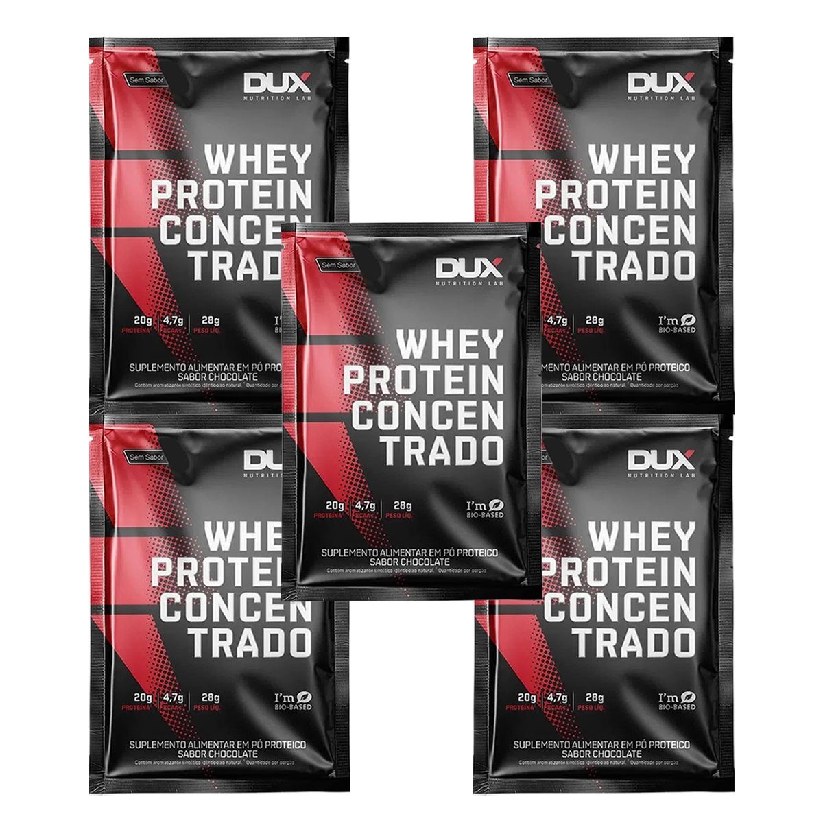 Kit 5X Whey Protein Concentrado - 1 Sach� 25g Sem Sabor - Dux Nutrition