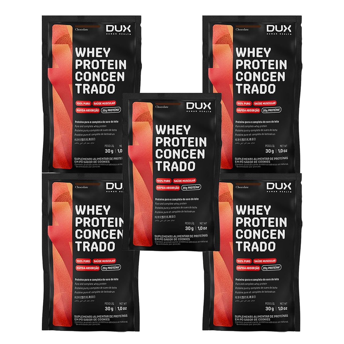Kit 5X Whey Protein Concentrado - 1 Sach� 28g Chocolate - Dux Nutrition