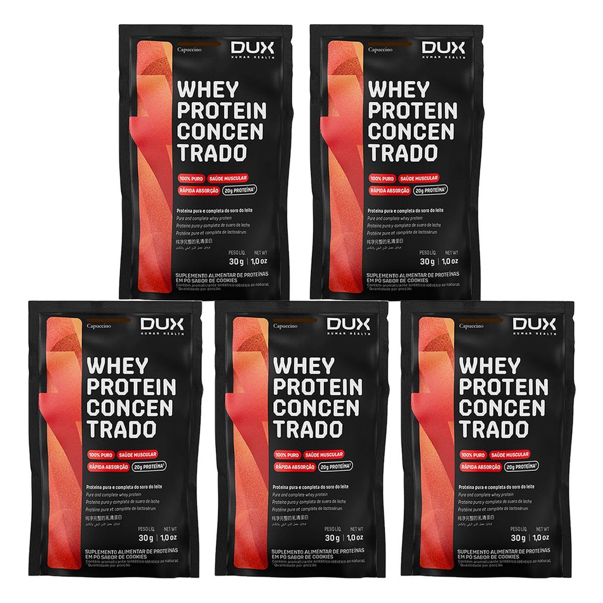 Kit 5X Whey Protein Concentrado - 1 Sach� 30g Cappuccino - Dux Nutrition