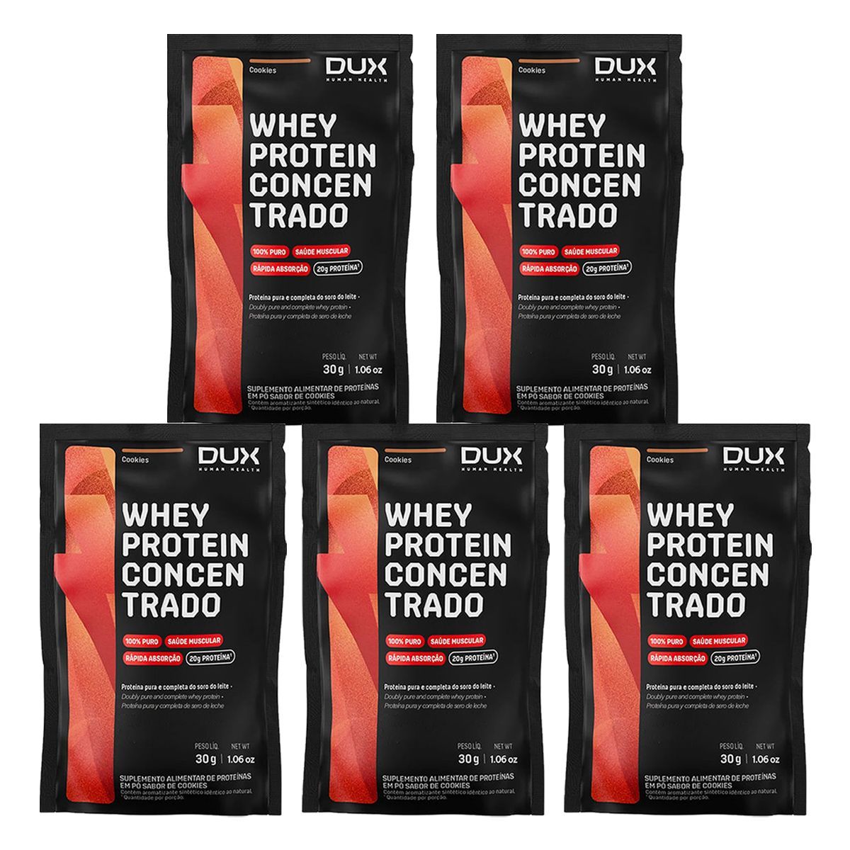 Kit 5X Whey Protein Concentrado - 1 Sach� 30g Cookies  - Dux Nutrition