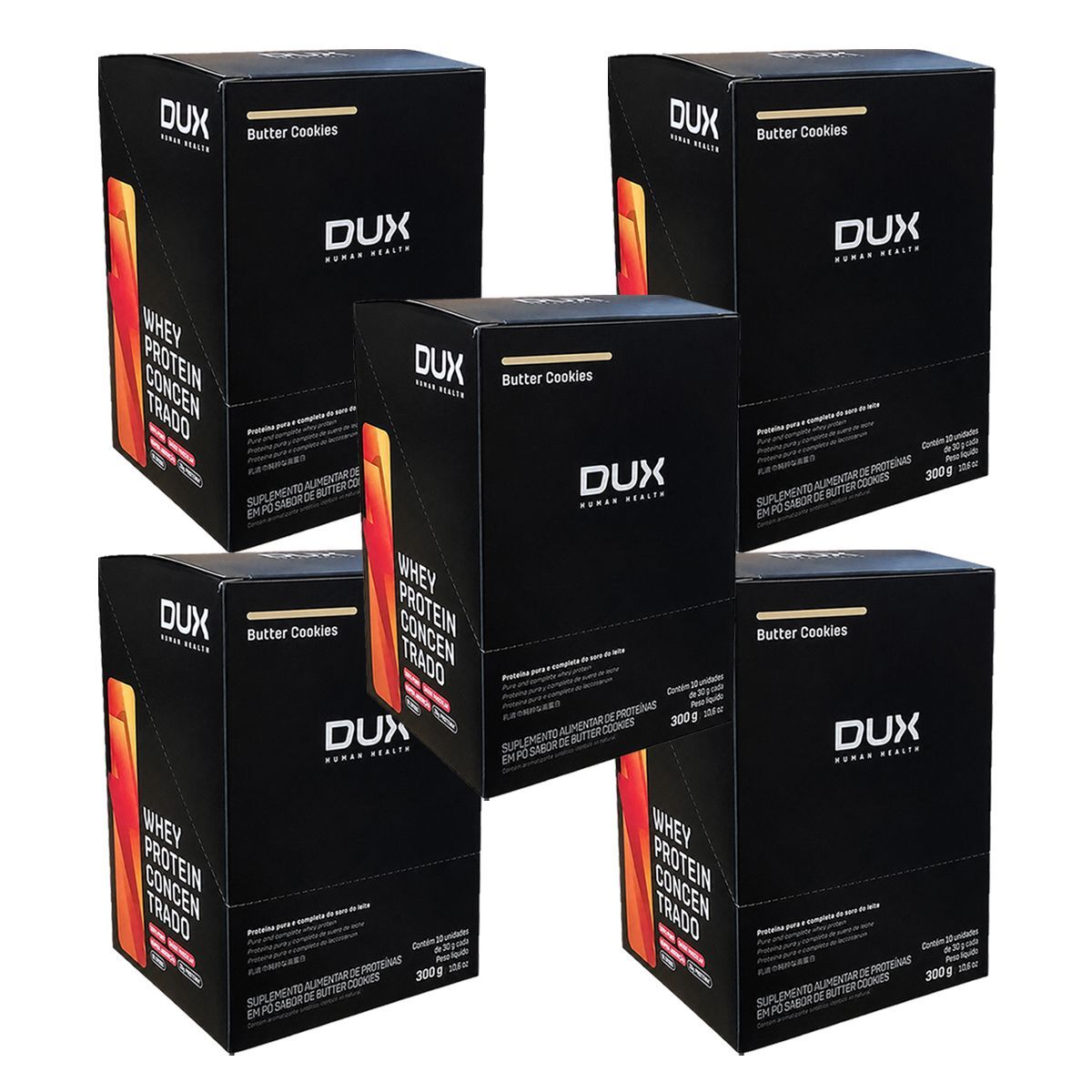 Kit 5X Whey Protein Concentrado - 10 Sach�s 30g Butter Cookies - Dux Nutrition