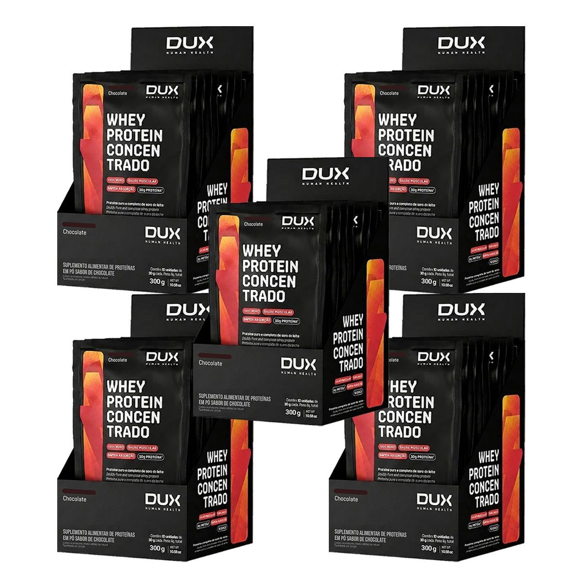 Kit 5X Whey Protein Concentrado - 10 Sach�s 30g Chocolate - Dux Nutrition